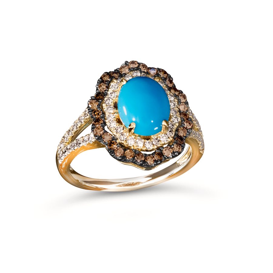 14K YELLOW GOLD DIAMOND TURQUOISE RING