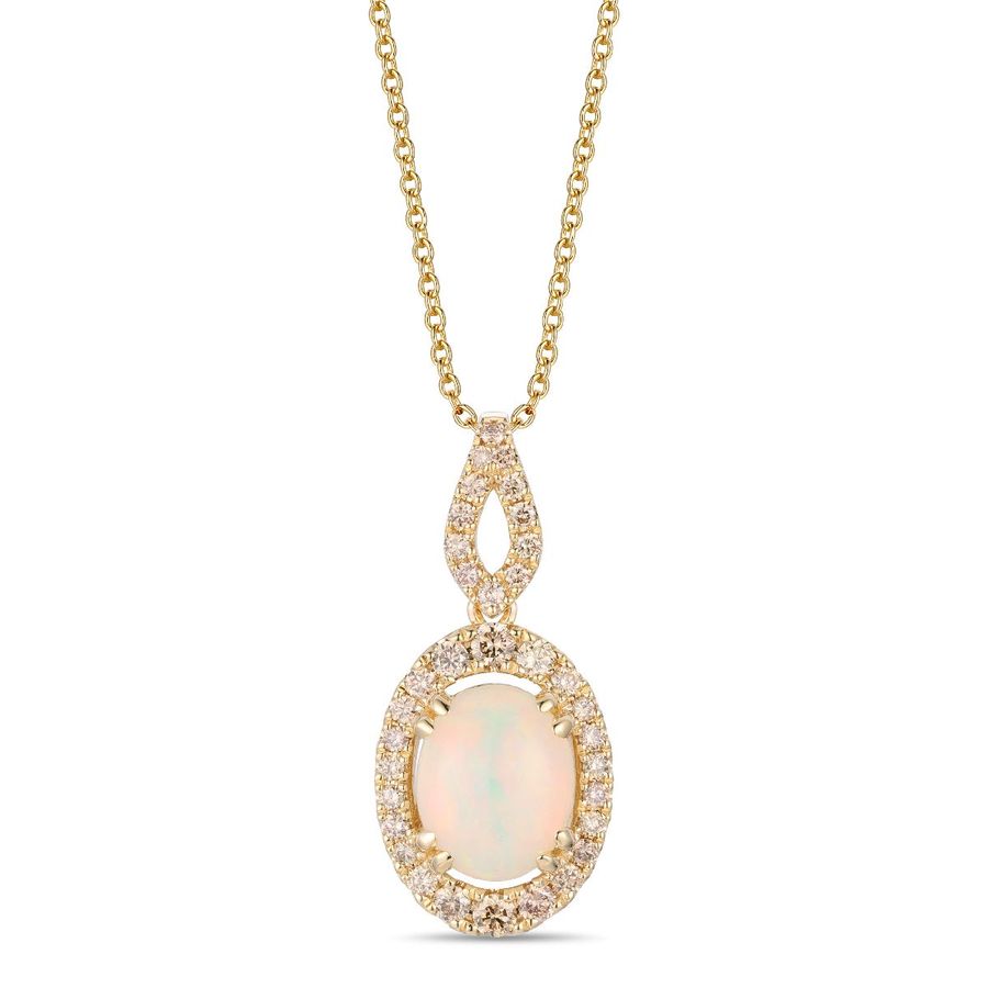 14K YELLOW GOLD DIAMOND OPAL PENDANT