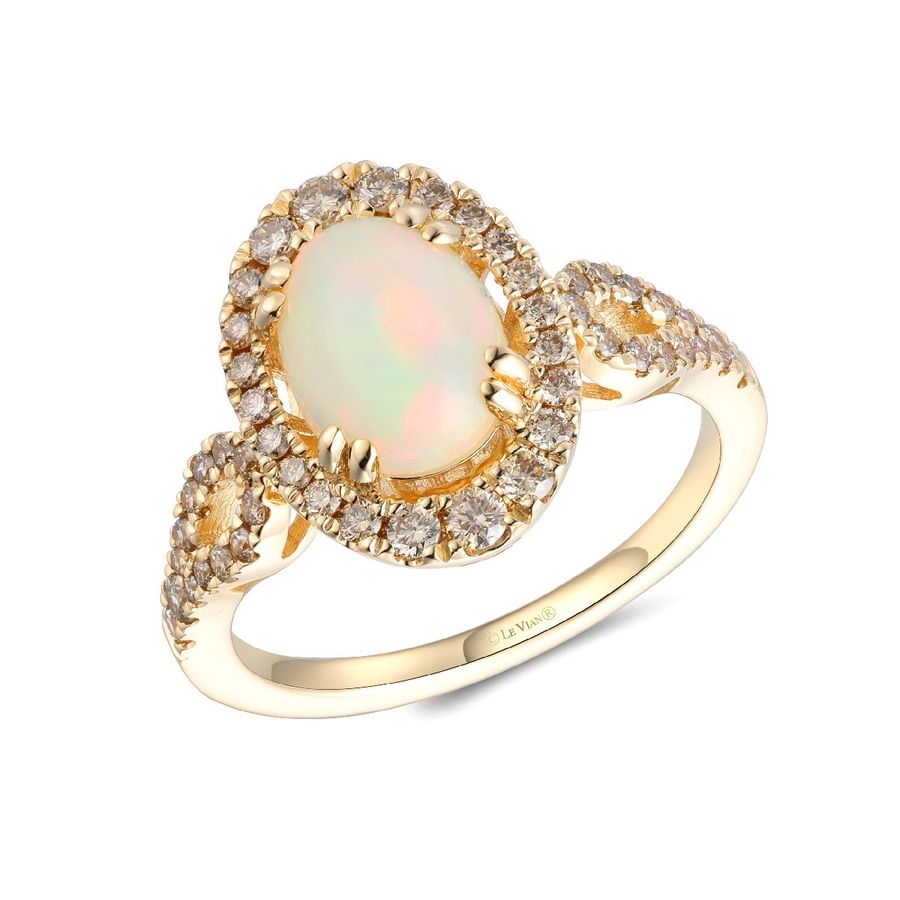 14K YELLOW GOLD DIAMOND OPAL RING
