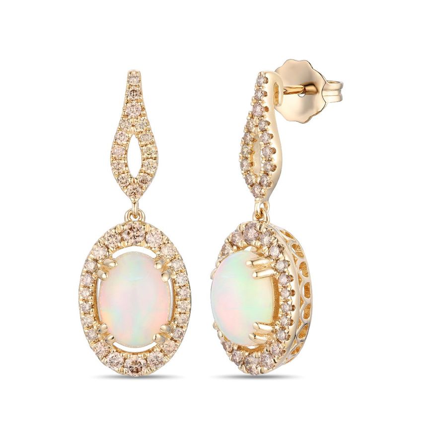 14K YELLOW GOLD DIAMOND OPAL EARRINGS