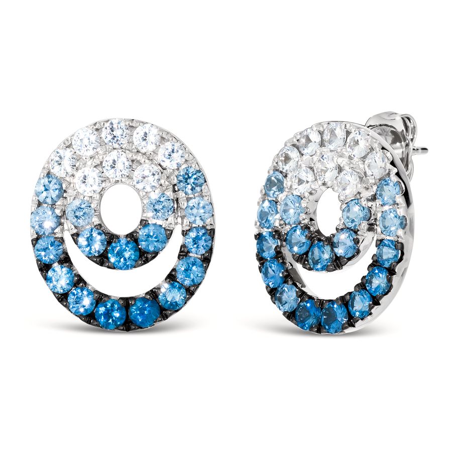 14K WHITE GOLD SAPPHIRE OMBRE, WHITE SAPPHIRE EARR