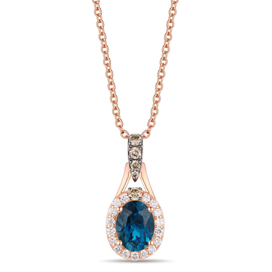 14K STRAWBERRY GOLD DIAMOND LONDON BLUE TOPAZ PEND