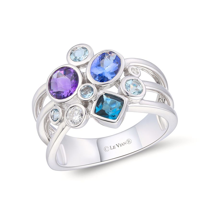 14K WHITE GOLD DIAMOND LONDON BLUE TOPAZ, TANZANIT