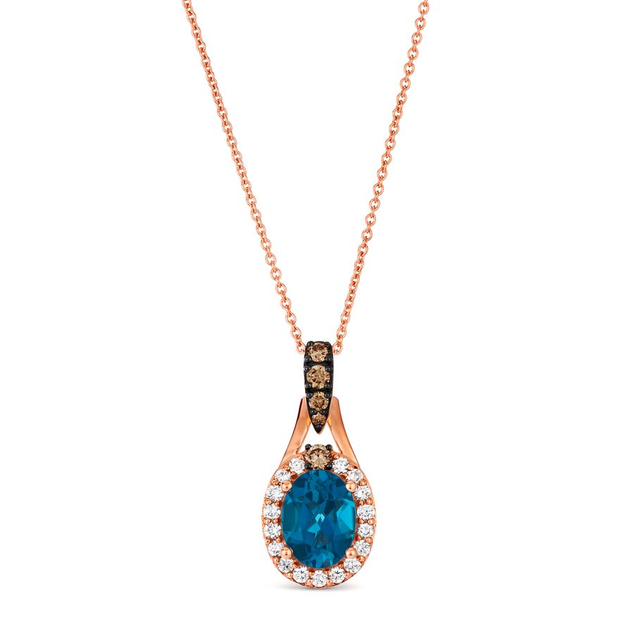 14K STRAWBERRY GOLD DIAMOND LONDON BLUE TOPAZ PEND