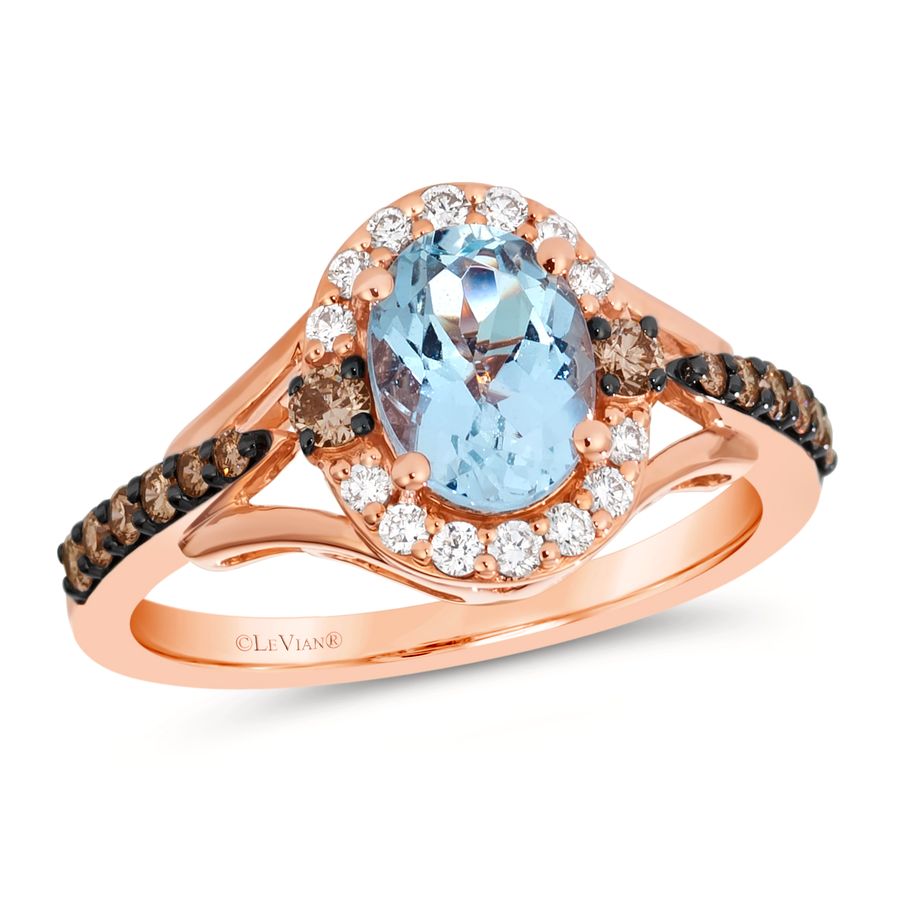 14K STRAWBERRY GOLD DIAMOND AQUAMARINE RING