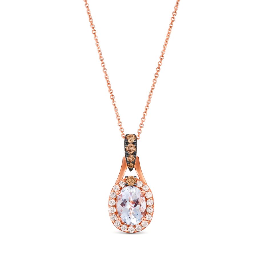 14K STRAWBERRY GOLD DIAMOND AQUAMARINE PENDANT