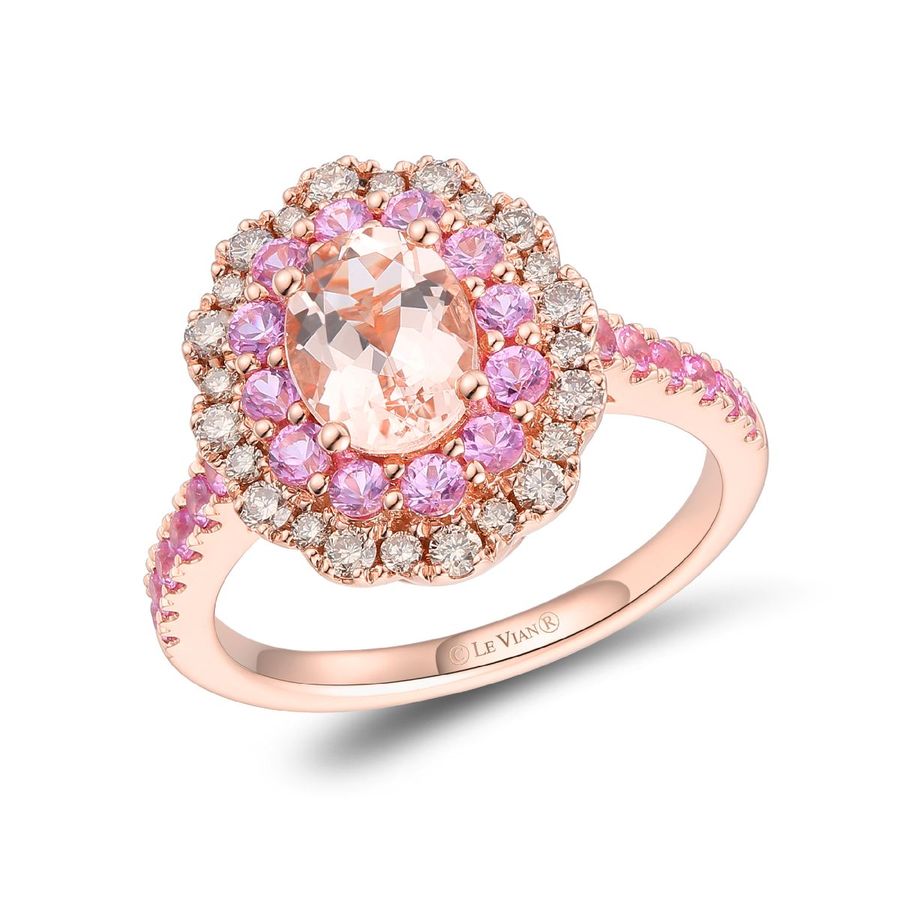 14K STRAWBERRY GOLD DIAMOND MORGANITE, PINK SAPPHI