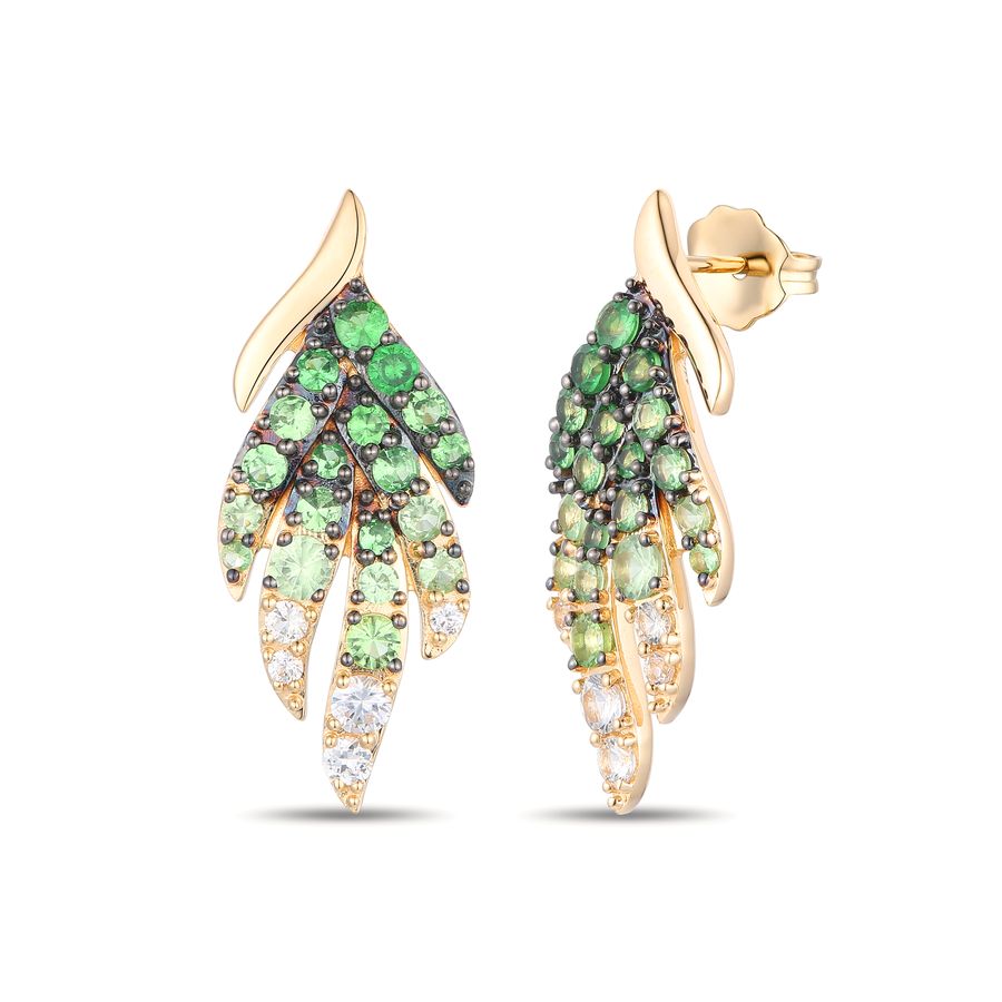 14K YELLOW GOLD TSAVORITE OMBRE, WHITE SAPPHIRE EA