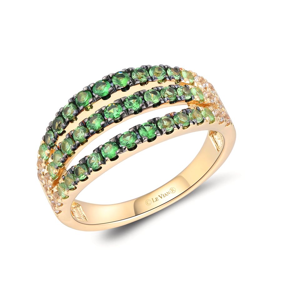 14K YELLOW GOLD TSAVORITE OMBRE, WHITE SAPPHIRE RI