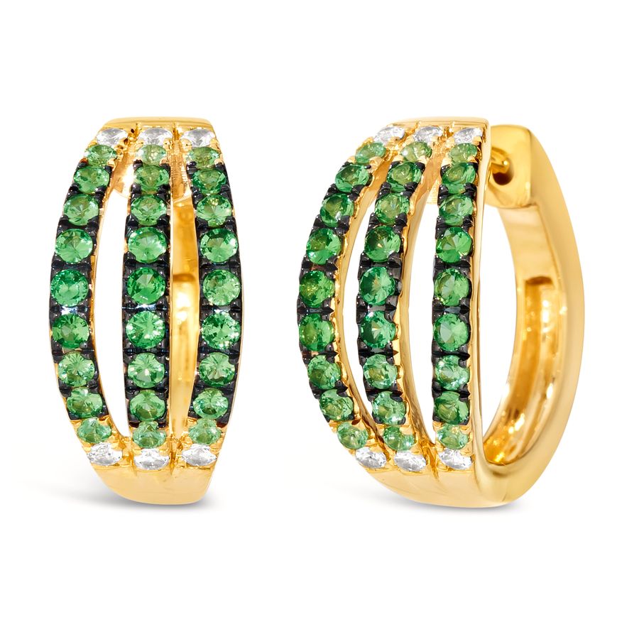 14K YELLOW GOLD TSAVORITE OMBRE, WHITE SAPPHIRE EA