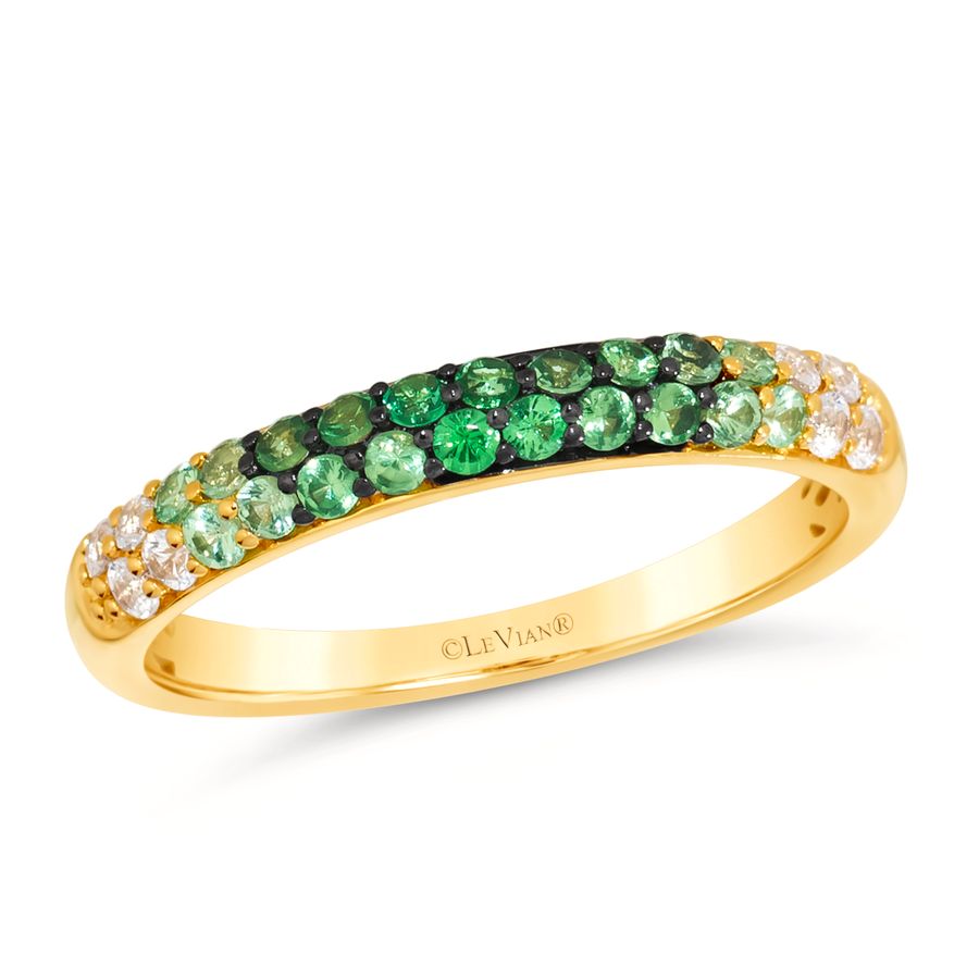14K YELLOW GOLD TSAVORITE OMBRE, WHITE SAPPHIRE RI