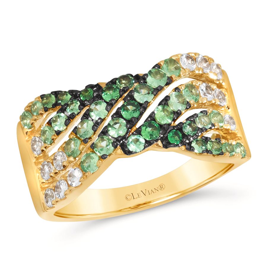 14K YELLOW GOLD TSAVORITE OMBRE, WHITE SAPPHIRE RI