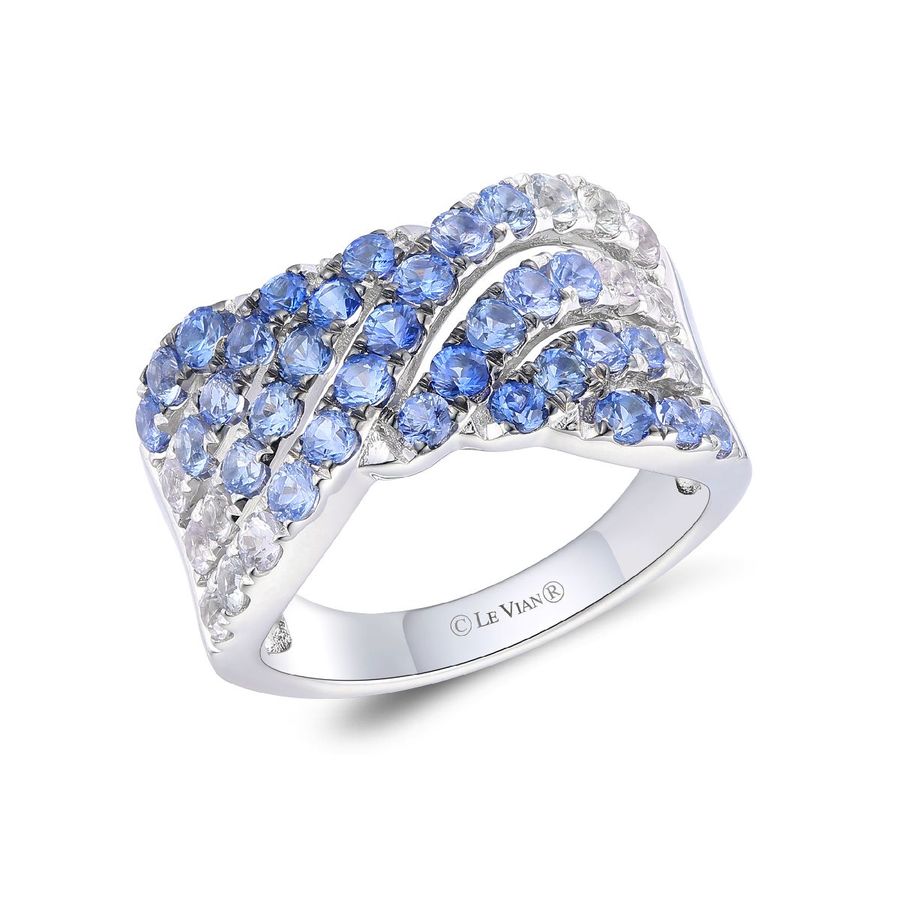 14K WHITE GOLD SAPPHIRE OMBRE, WHITE SAPPHIRE RING
