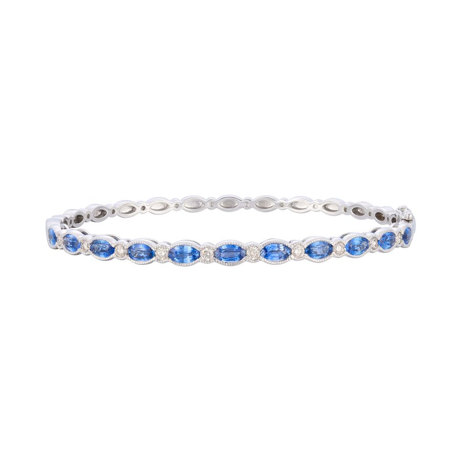 14K WHITE GOLD DIAMOND SAPPHIRE BANGLE