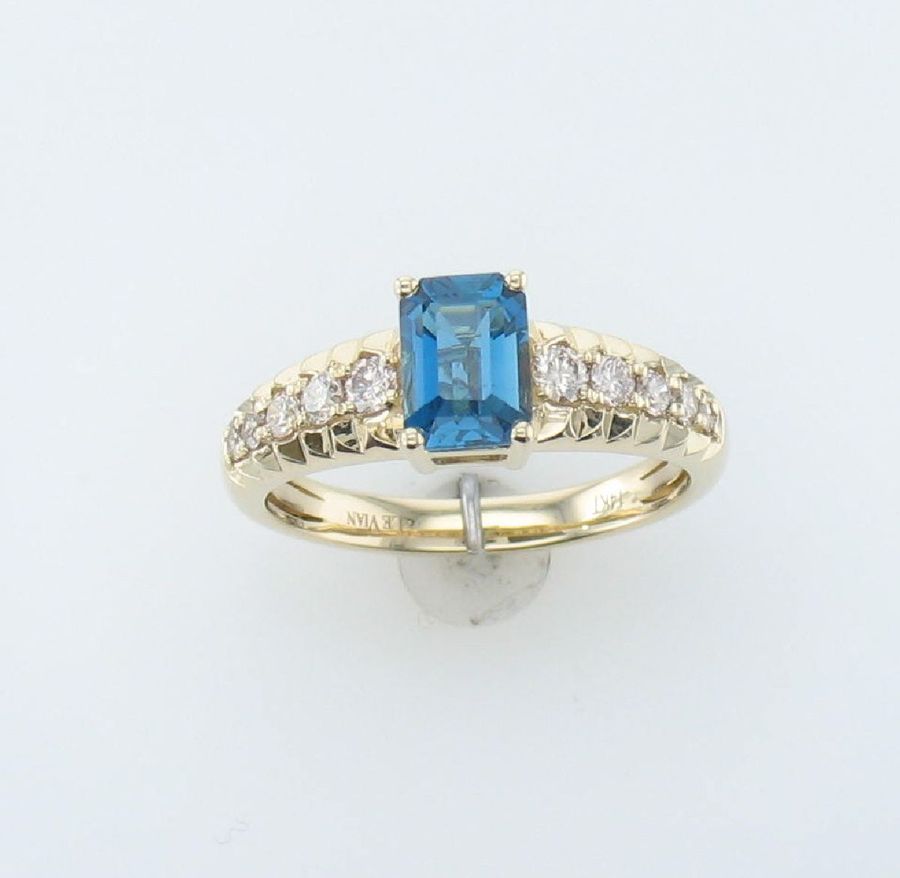 14K YELLOW GOLD DIAMOND LONDON BLUE TOPAZ RING