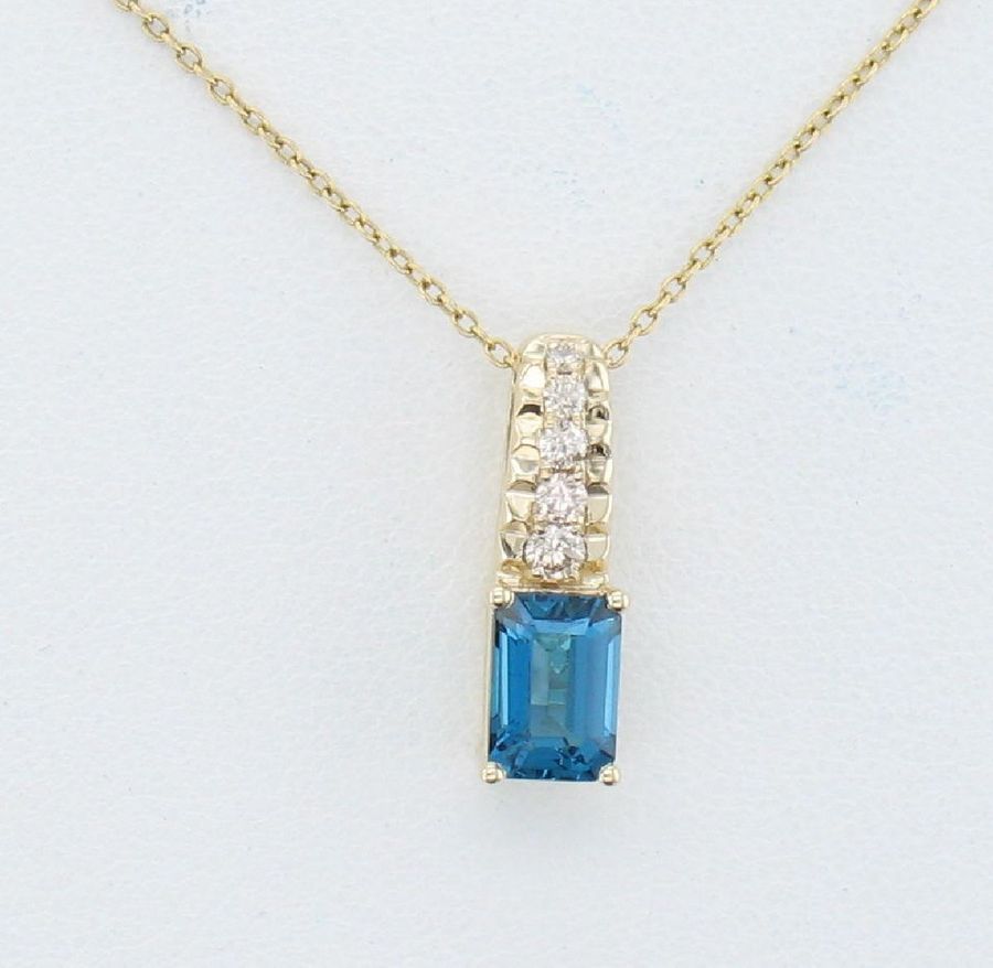 14K YELLOW GOLD DIAMOND LONDON BLUE TOPAZ PENDANT