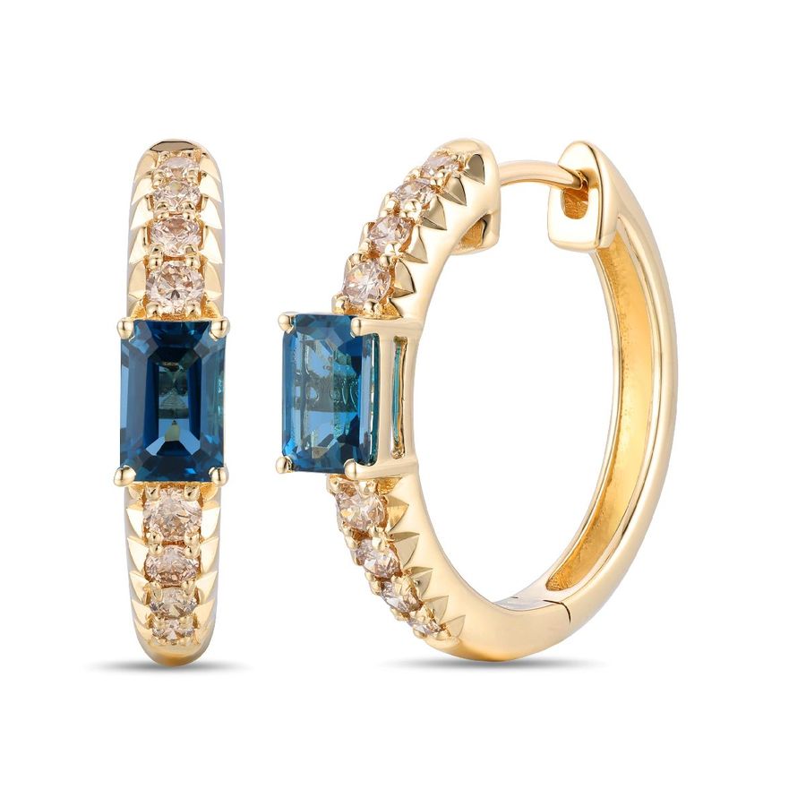 14K YELLOW GOLD DIAMOND LONDON BLUE TOPAZ EARRINGS
