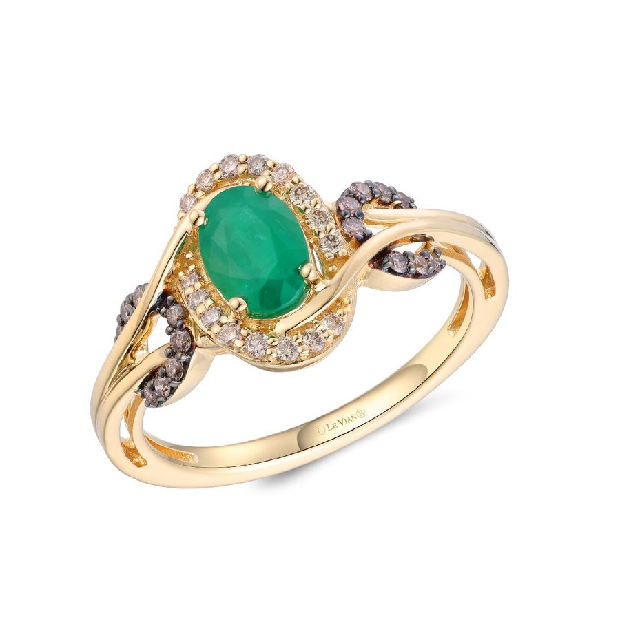14K YELLOW GOLD DIAMOND NEW EMERALD RING