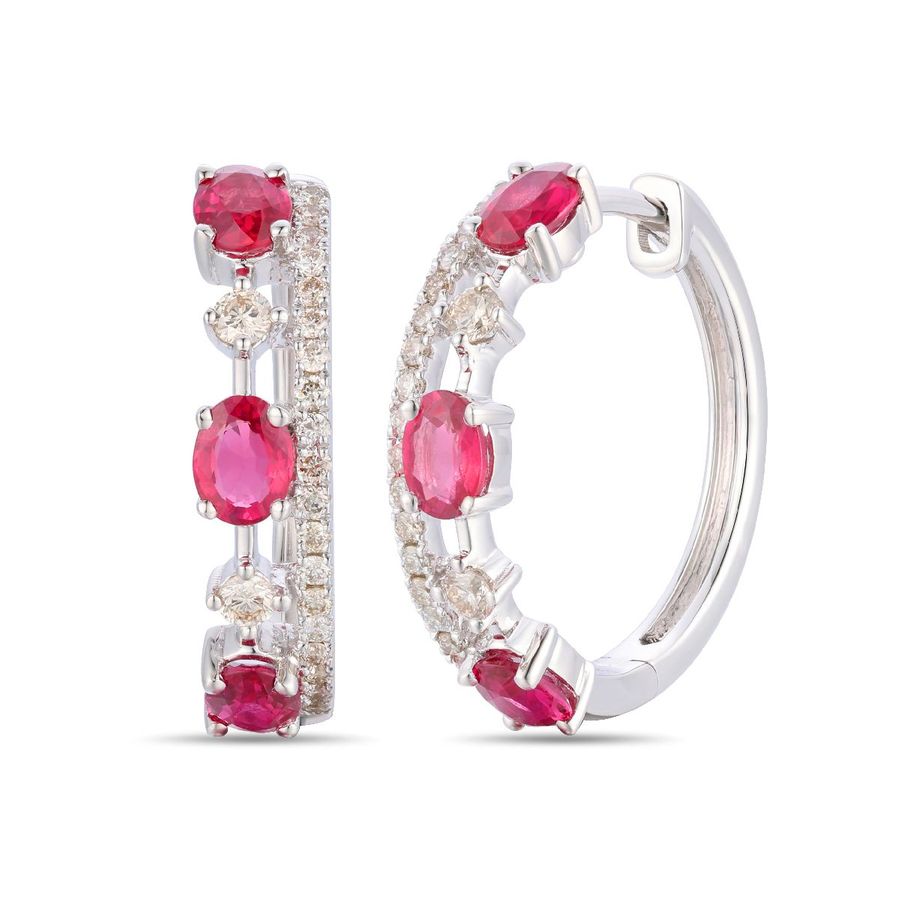 14K WHITE GOLD DIAMOND RUBY EARRINGS