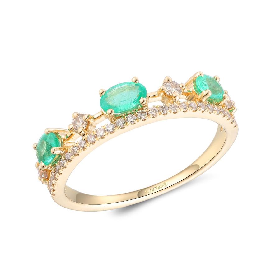 14K YELLOW GOLD DIAMOND EMERALD RING
