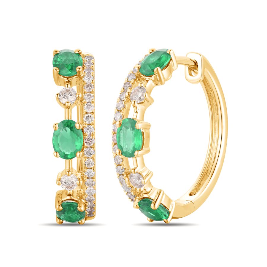 14K YELLOW GOLD DIAMOND EMERALD EARRINGS
