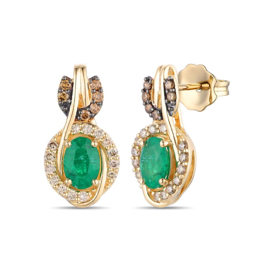 14K YELLOW GOLD DIAMOND NEW EMERALD EARRINGS