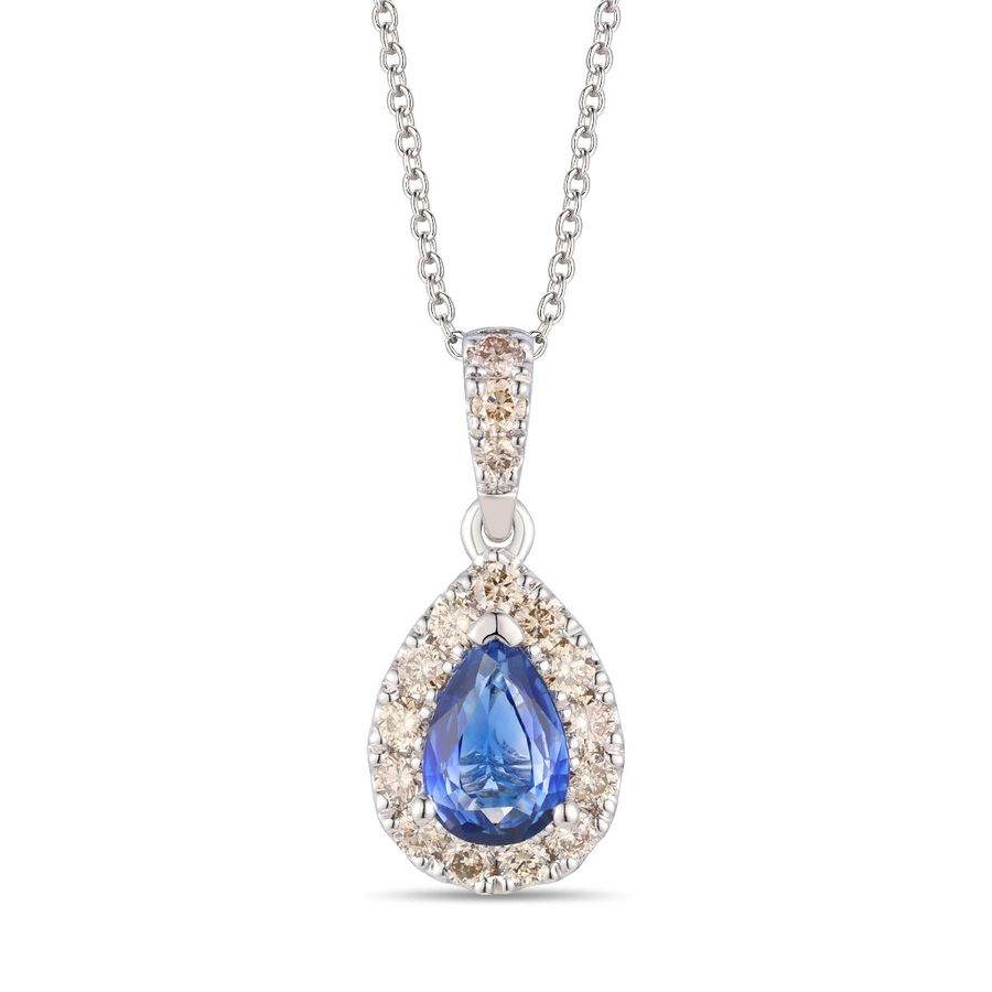 14K WHITE GOLD DIAMOND SAPPHIRE PENDANT