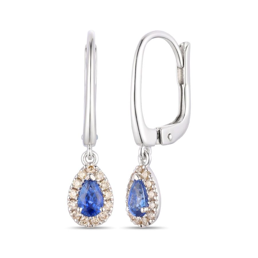 14K WHITE GOLD DIAMOND SAPPHIRE EARRINGS