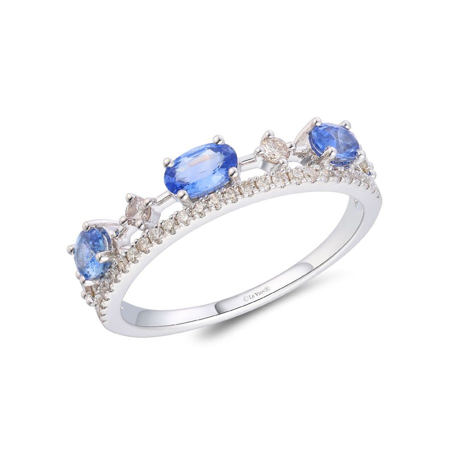 14K WHITE GOLD DIAMOND SAPPHIRE RING