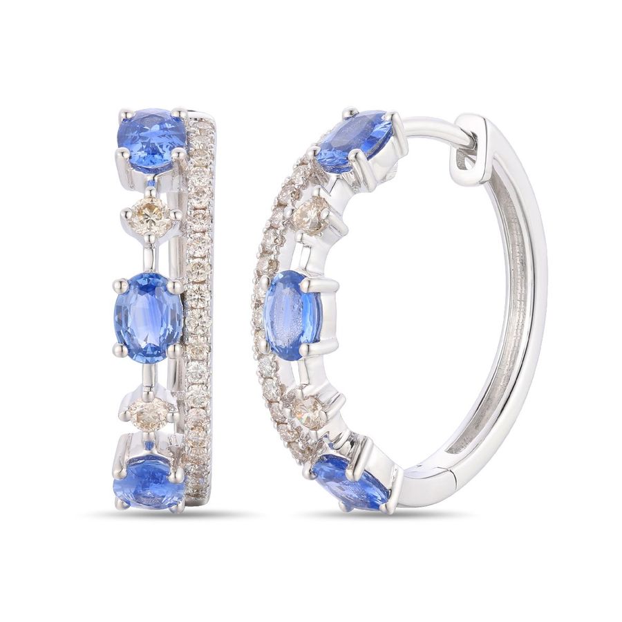 14K WHITE GOLD DIAMOND SAPPHIRE EARRINGS