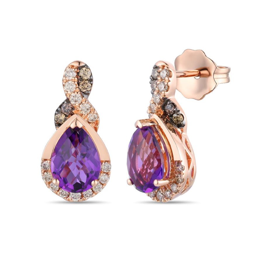 14K STRAWBERRY GOLD DIAMOND DARK AMETHYST EARRINGS