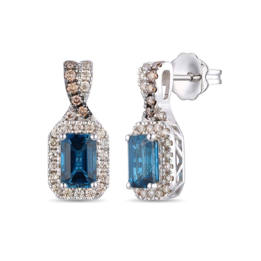 14K WHITE GOLD DIAMOND LONDON BLUE TOPAZ EARRINGS