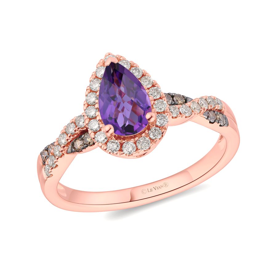 14K STRAWBERRY GOLD DIAMOND DARK AMETHYST RING