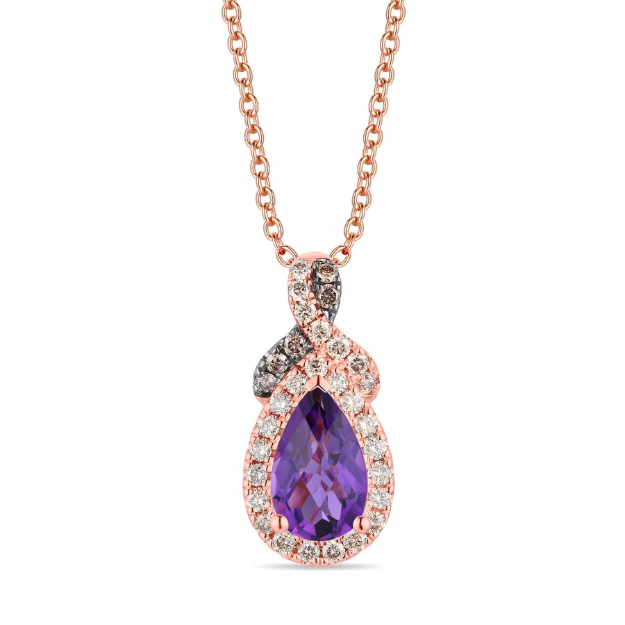 14K STRAWBERRY GOLD DIAMOND DARK AMETHYST PENDANT