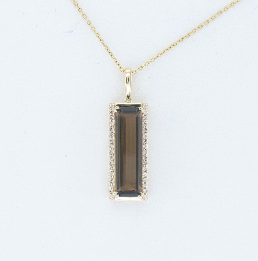 14K YELLOW GOLD DIAMOND SMOKY QUARTZ PENDANT