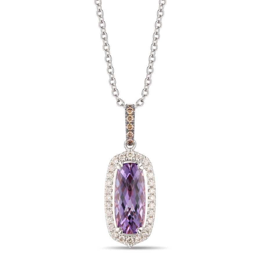 14K WHITE GOLD DIAMOND AMETHYST PENDANT