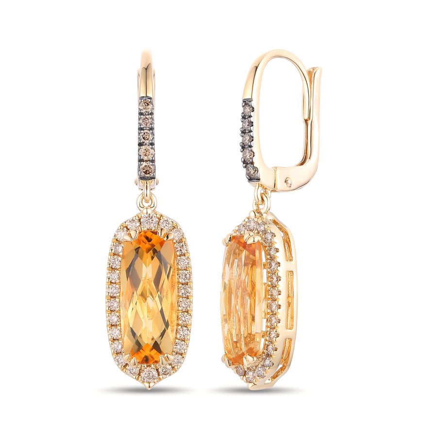 14K YELLOW GOLD DIAMOND CITRINE EARRINGS