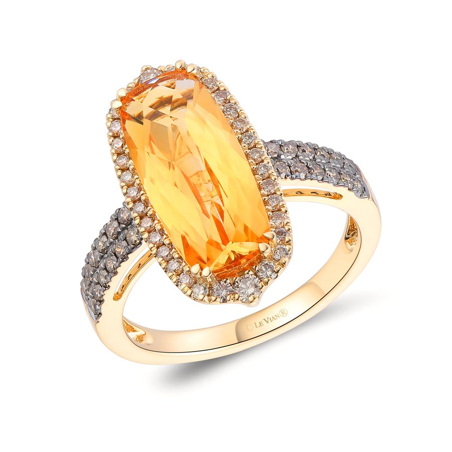 14K YELLOW GOLD DIAMOND CITRINE RING