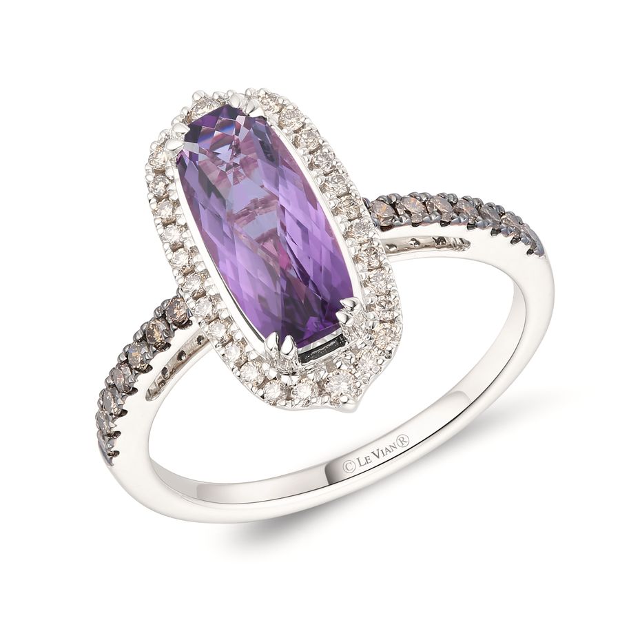 14K WHITE GOLD DIAMOND AMETHYST RING