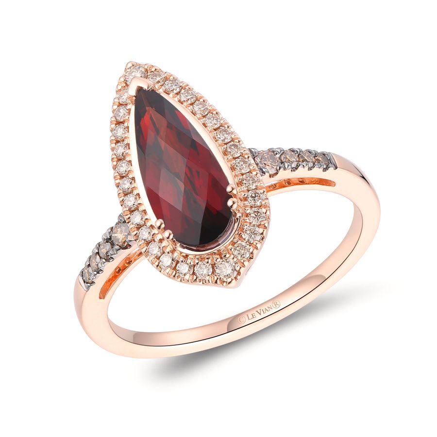 14K STRAWBERRY GOLD DIAMOND GARNET RING