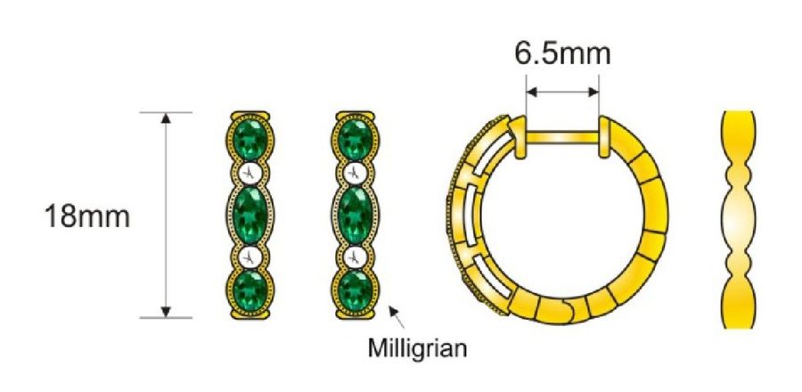 14K YELLOW GOLD DIAMOND EMERALD EARRINGS