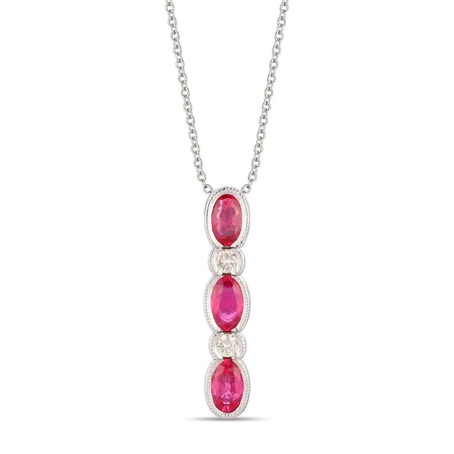 14K WHITE GOLD DIAMOND RUBY PENDANT