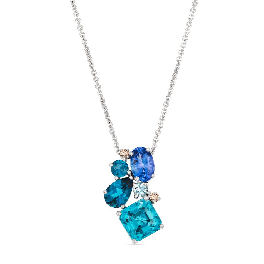 14K WHITE GOLD DIAMOND BLUE ZIRCON, LONDON BLUE TO