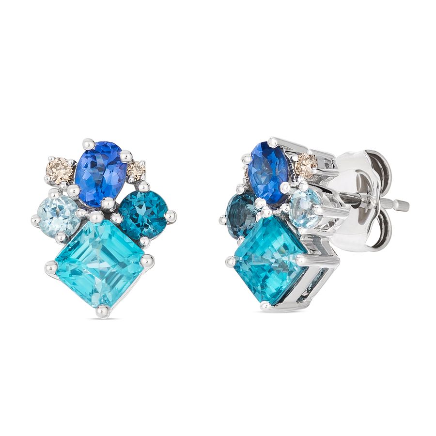 14K WHITE GOLD DIAMOND BLUE ZIRCON, LONDON BLUE TO