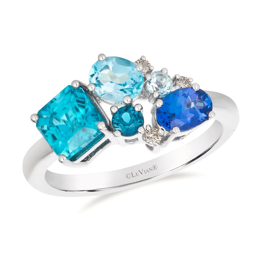 14K WHITE GOLD DIAMOND BLUE ZIRCON, LONDON BLUE TO
