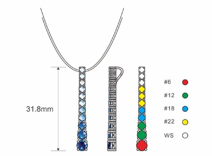 14K WHITE GOLD SAPPHIRE OMBRE, WHITE SAPPHIRE PEND