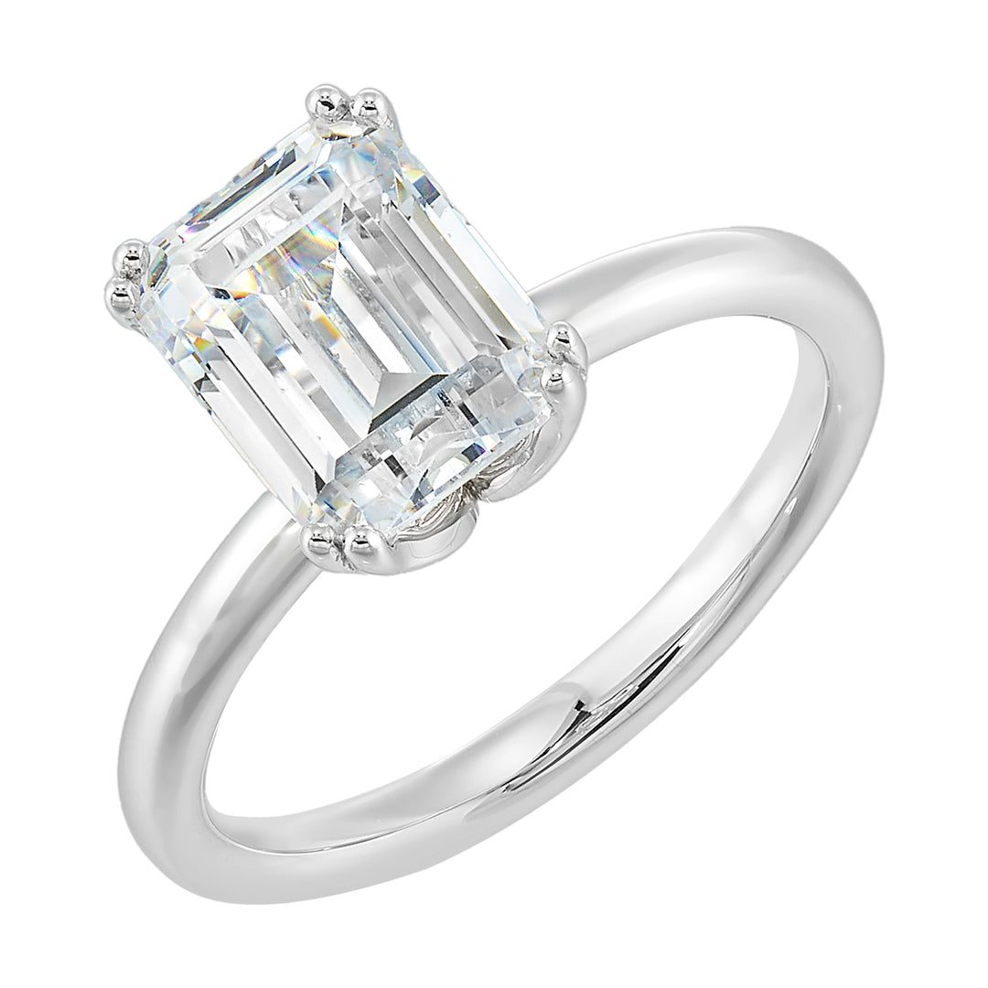 14Kt White Semi Mount For 2Ctw Emerald Cut Center