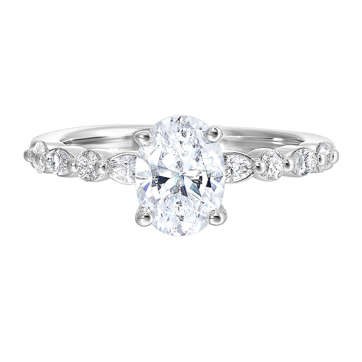 14Kt White Semi Mount 1/3Ctw For 2Ct Oval Center