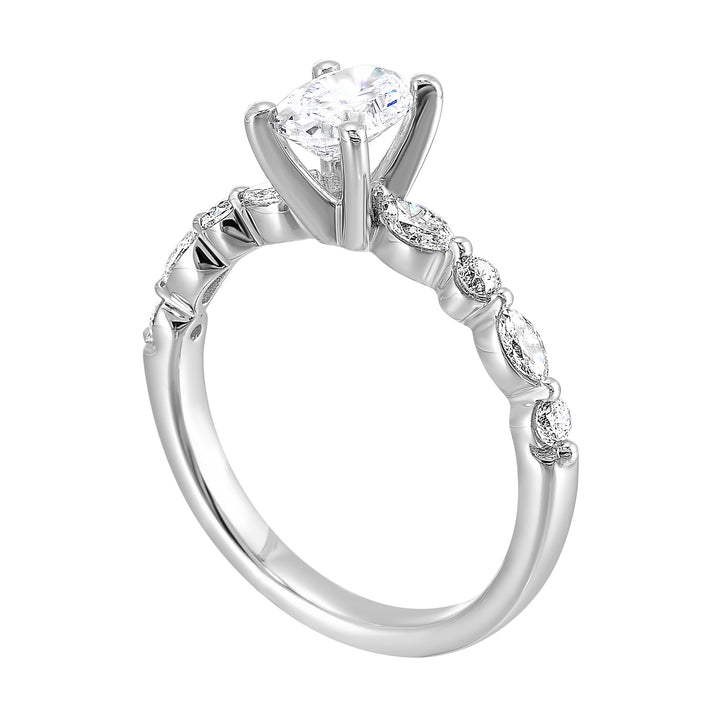 14Kt White Semi Mount 1/3Ctw For 2Ct Oval Center