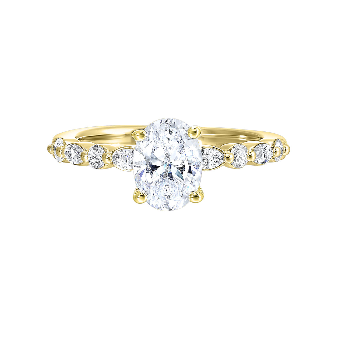 14Kt Yellow Semi Mount 1/3Ctw For 2Ctw Oval Center